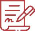 Icon of a document with text lines and a signature at the bottom, accompanied by a pen on the right side, indicating a signing action.